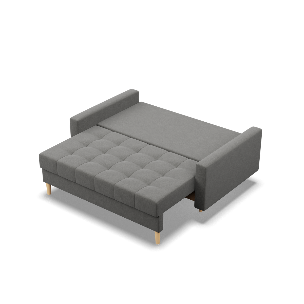 Sofa ELMA, 152 cm – LUX 06 · Tamsiai pilka – išskleista miegamoji dalis #spalva_lux 06 · tamsiai pilka