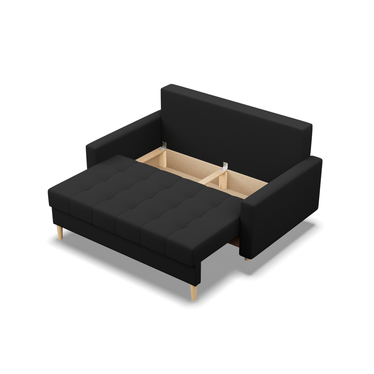 Sofa ELMA, 152 cm – LUX 23 · Juoda – atverta patalynės dėžė #spalva_lux 23 · juoda