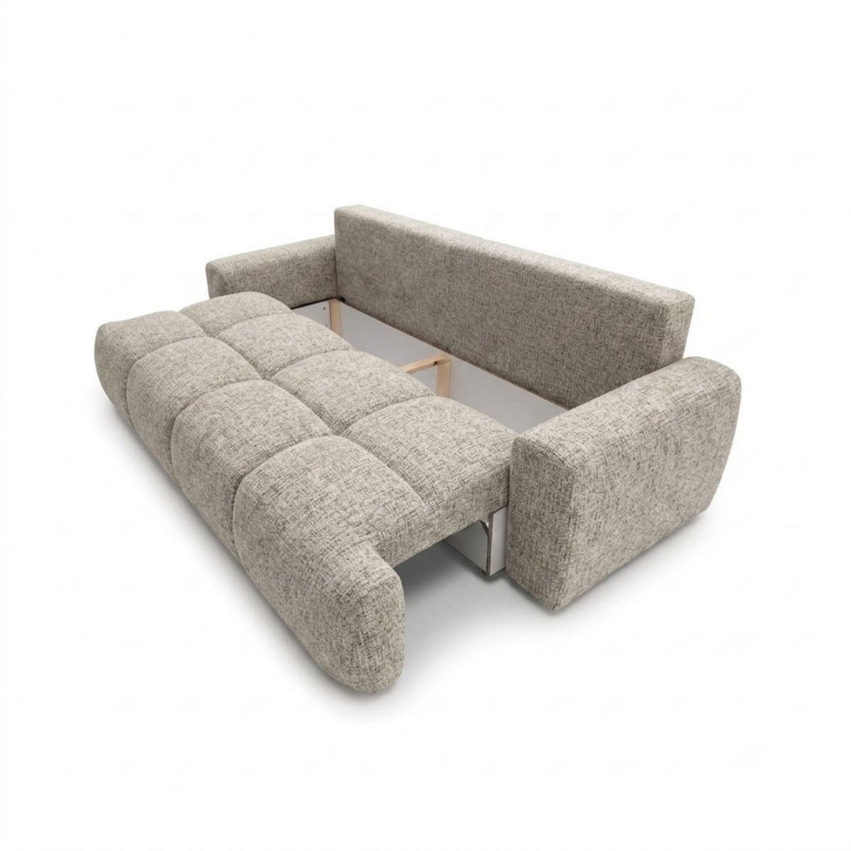 Sofa-lova BALIMO – BELLA 55 · Tamsiai smėlio – atverta patalynės dėžė #spalva_bella 55 · tamsiai smėlio