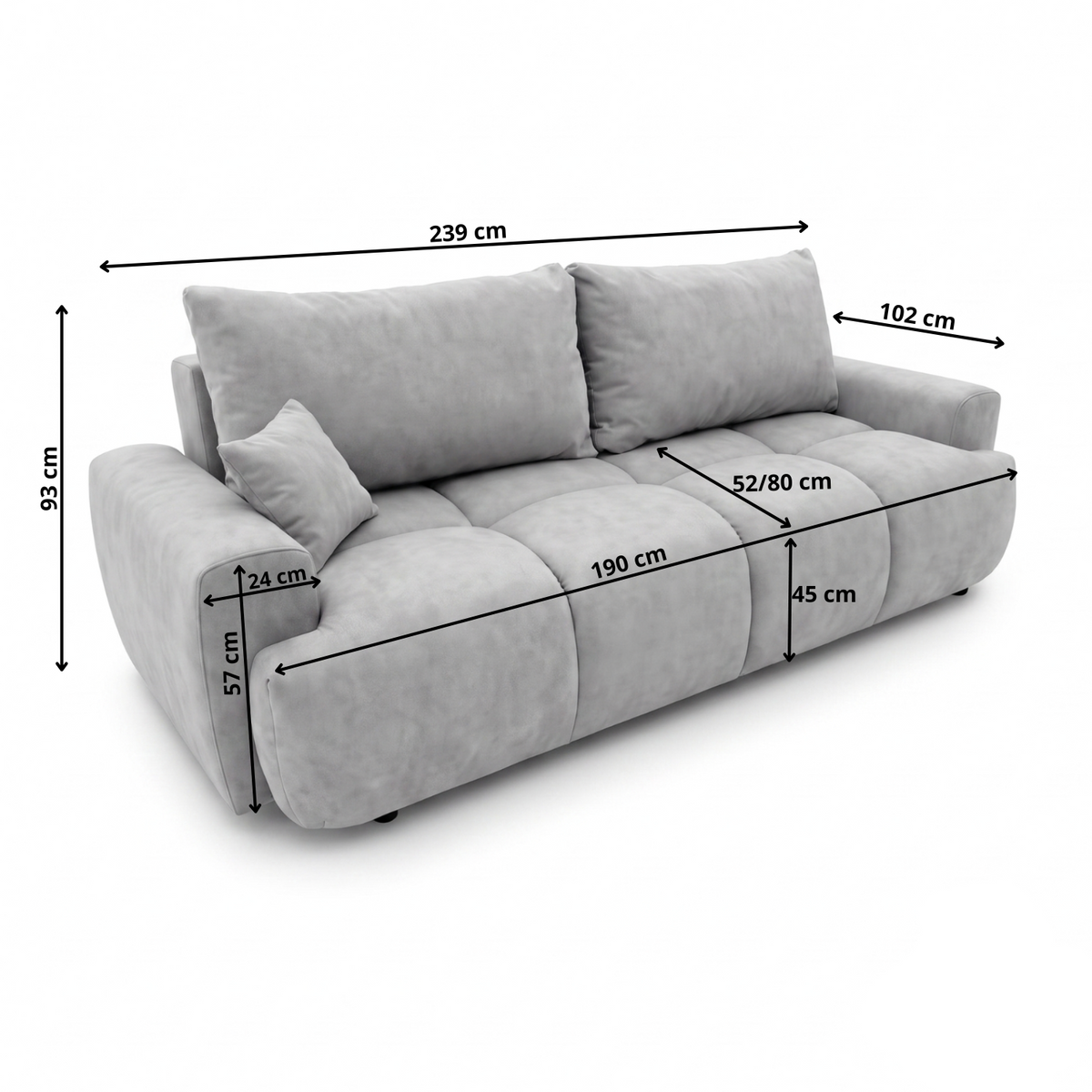 Sofa-lova BALIMO – matmenų schema #spalva_bella 5 · smėlio