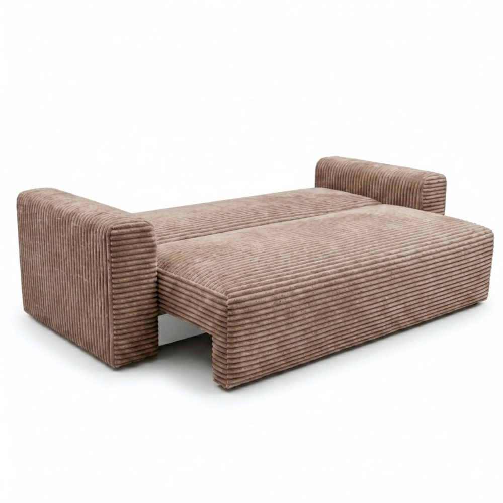 Sofa CALIDA – TILIA 17 · Šviesiai ruda – išskleista miegamoji dalis #spalva_tilia 17 · šviesiai ruda