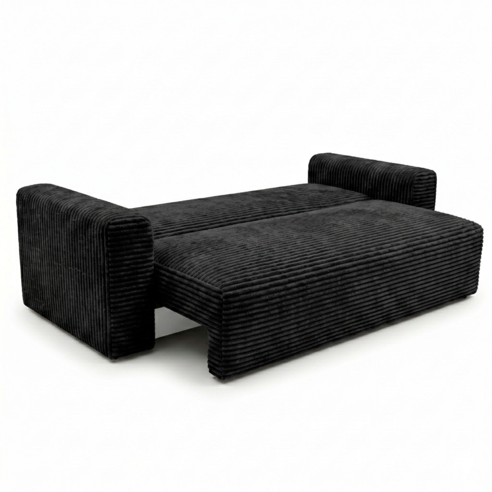 Sofa CALIDA – TILIA 100 · Juoda – išskleista miegamoji dalis #spalva_tilia 100 · juoda