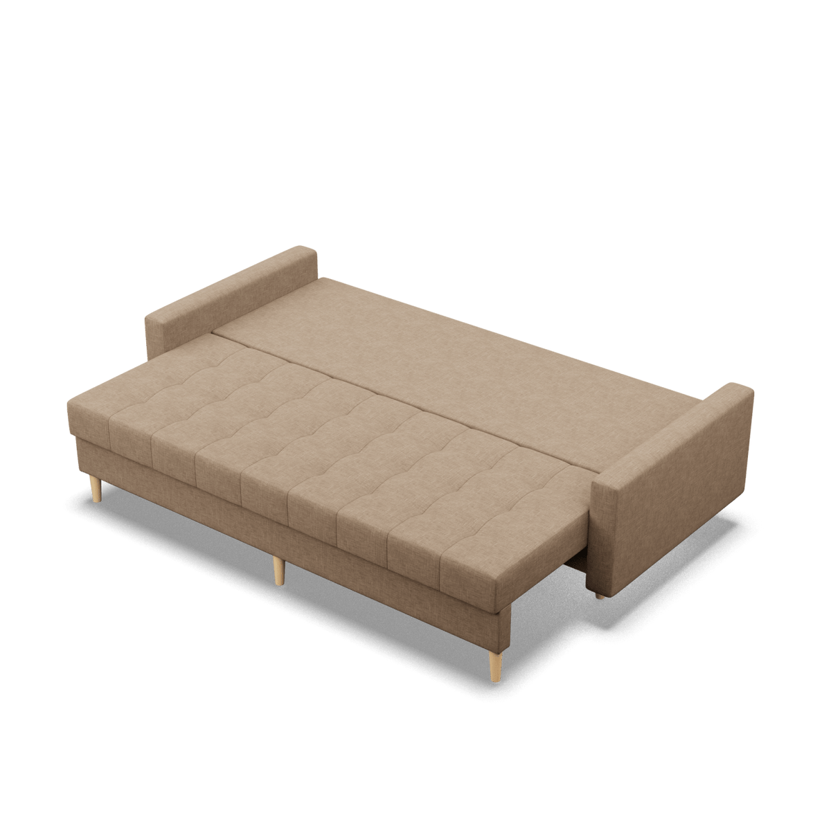 Sofa lova RIALTO trivietė – LUX 02 · Kapučino – išskleista miegamoji dalis #spalva_lux 02 · kapučino