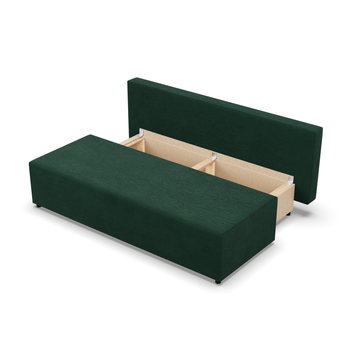 Sofa-lova FERMO – POSO 014 · Butelio žalia – atverta patalynės dėžė #spalva_poso 014 · butelio žalia