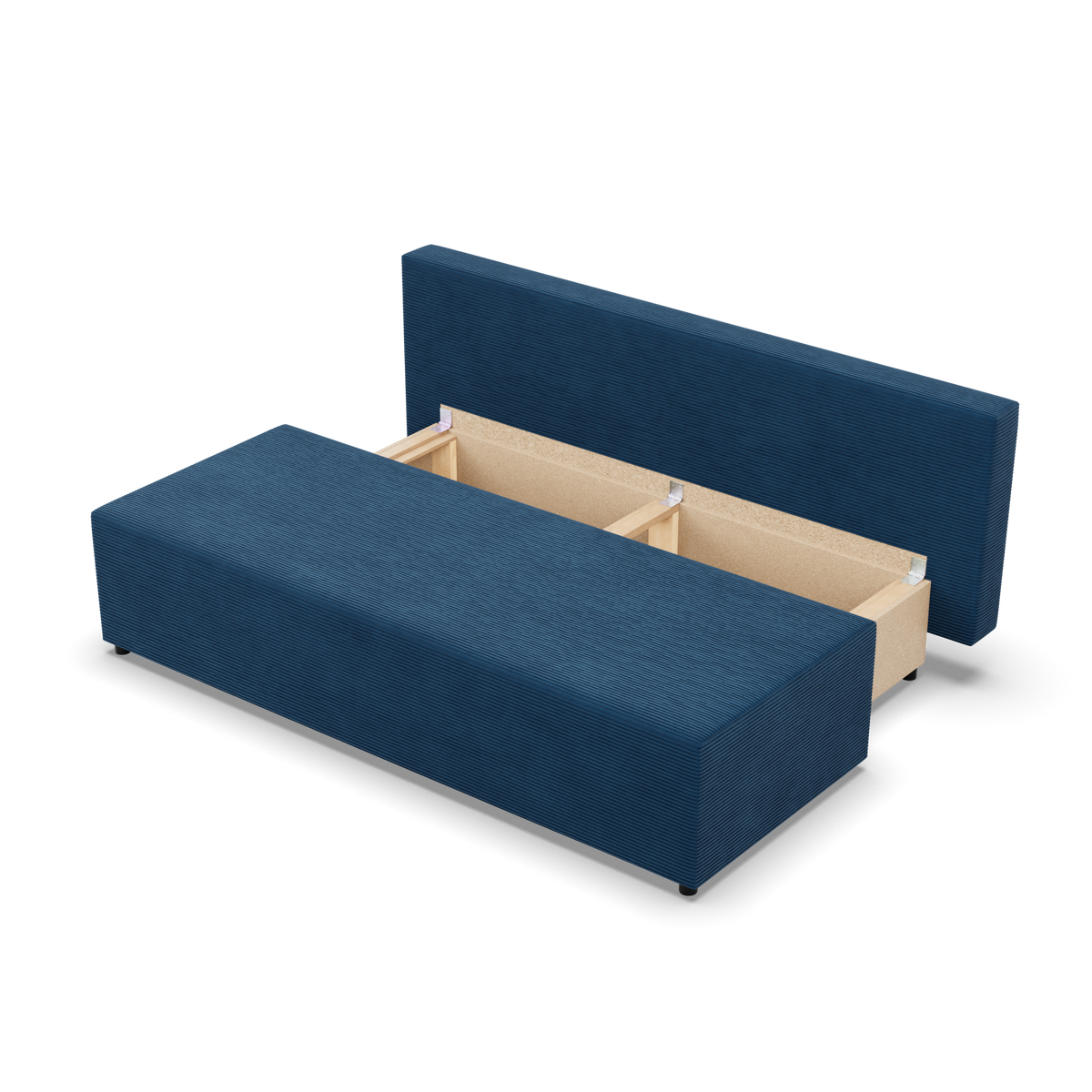 Sofa-lova FERMO – POSO 005 · Tamsiai mėlyna – atverta patalynės dėžė #spalva_poso 005 · tamsiai mėlyna