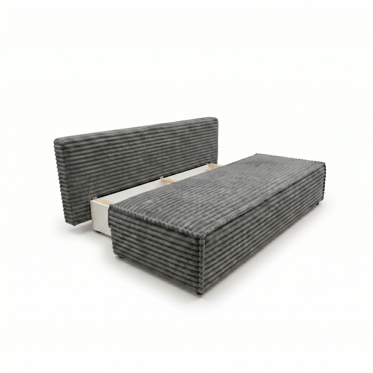 Sofa-lova FORANO – TILIA 90 · Tamsiai pilka – atverta patalynės dėžė #spalva_tilia 90 · tamsiai pilka