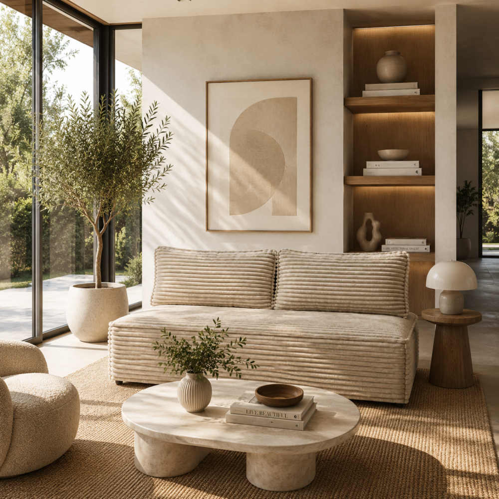 Sofa-lova FORANO – TILIA 03 · Smėlio – sofa interjere #spalva_tilia 03 · smėlio