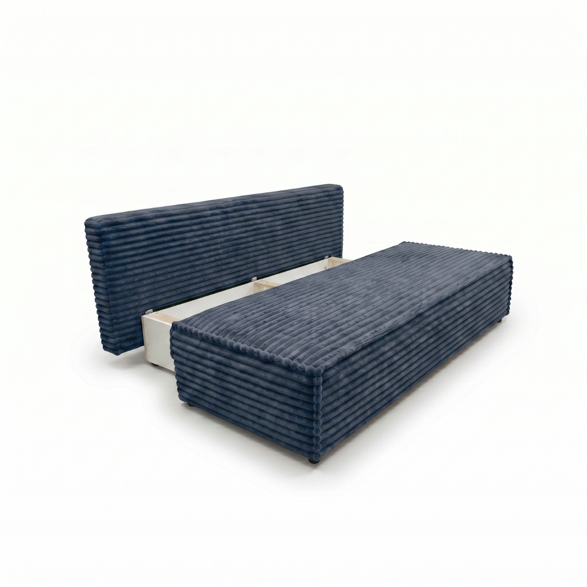 Sofa-lova FORANO – TILIA 77 · Mėlyna – atverta patalynės dėžė #spalva_tilia 77 · mėlyna