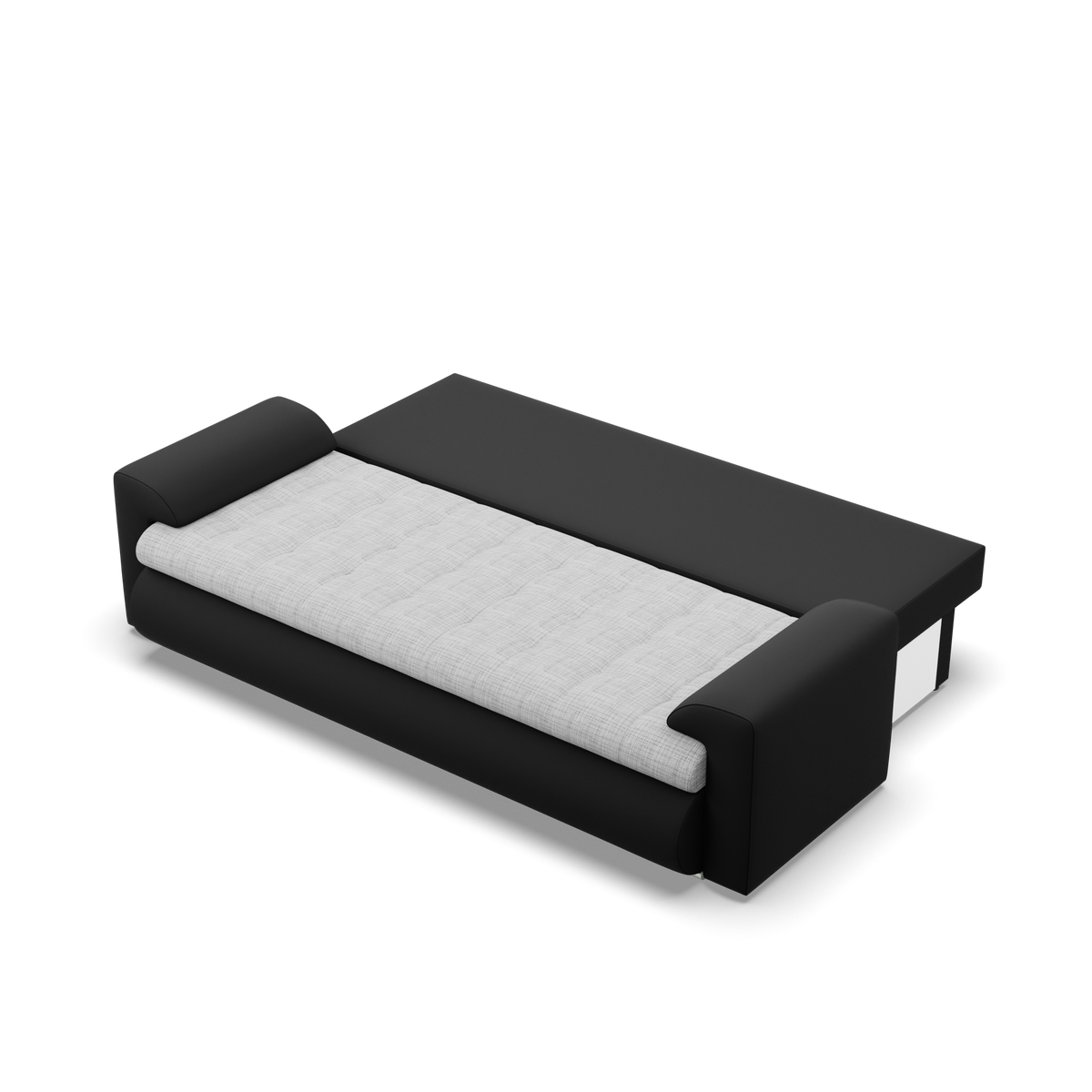 Sofa FORESTA – LAWA 09 + REAL 11 · Pilka + Juoda – išskleista miegamoji dalis #spalva_lawa 09 + real 11 · pilka + juoda