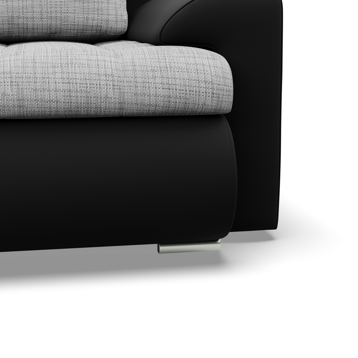 Sofa FORESTA – LAWA 09 + REAL 11 · Pilka + Juoda – apmušalų ir konstrukcijos detalė #spalva_lawa 09 + real 11 · pilka + juoda