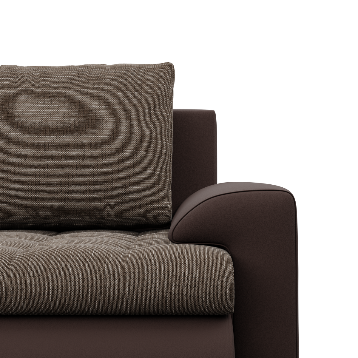Sofa FORESTA – LAWA 02 + REAL 66 · Ruda + Kapučino – apmušalų ir konstrukcijos detalė #spalva_lawa 02 + real 66 · ruda + kapučino