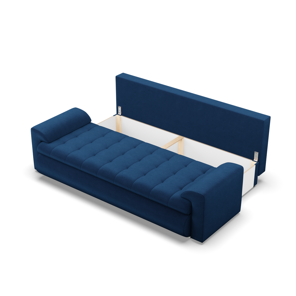 Sofa FORESTA – KRONOS 09 · Tamsiai mėlyna – atverta patalynės dėžė #spalva_kronos 09 · tamsiai mėlyna