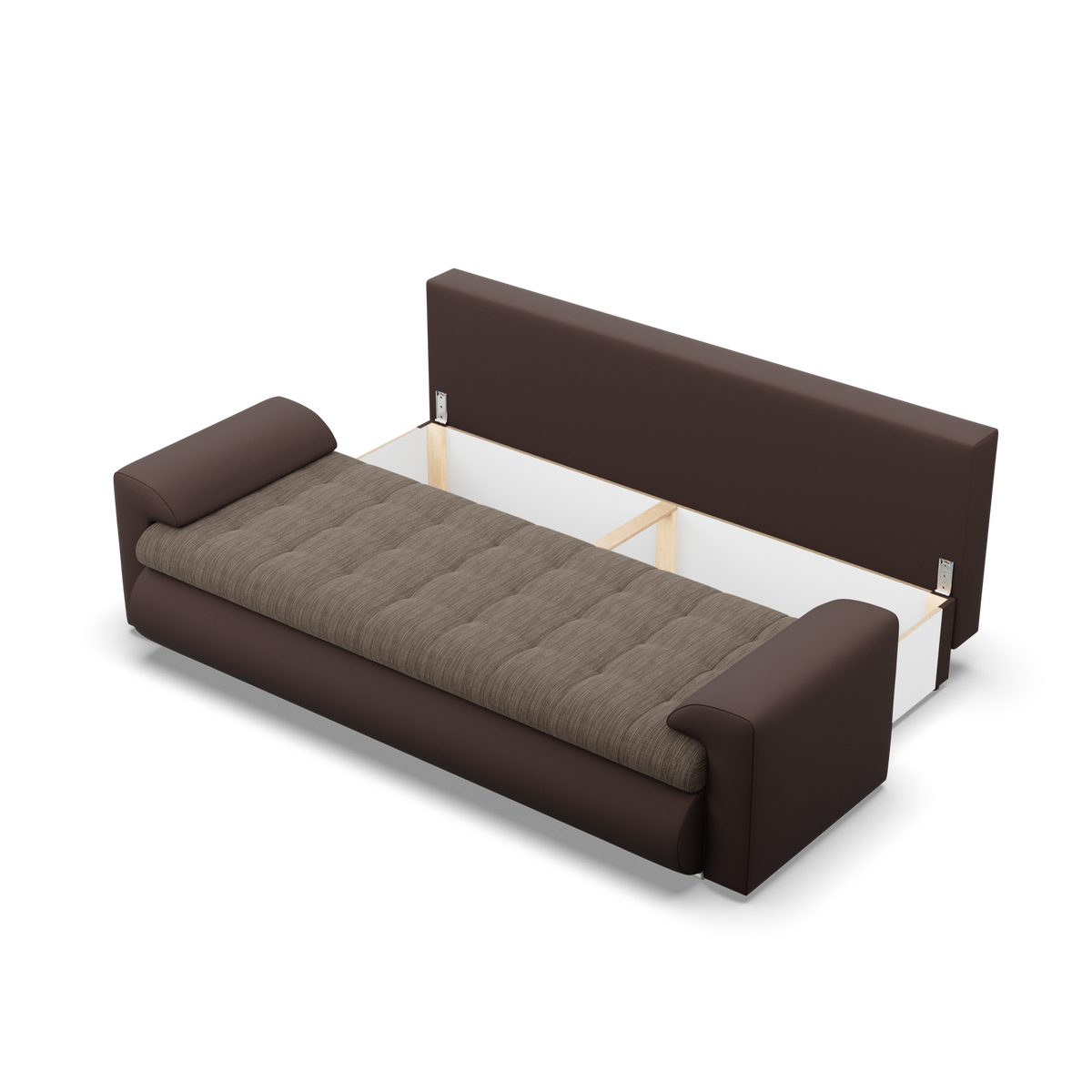 Sofa FORESTA – LAWA 02 + REAL 66 · Ruda + Kapučino – atverta patalynės dėžė #spalva_lawa 02 + real 66 · ruda + kapučino