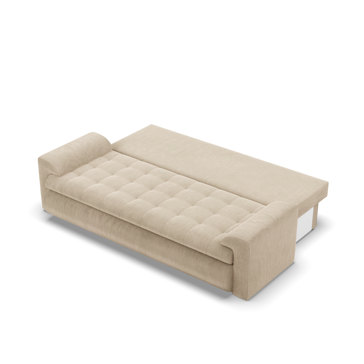Sofa FORESTA – POSO 100 · Smėlio – išskleista miegamoji dalis #spalva_poso 100 · smėlio