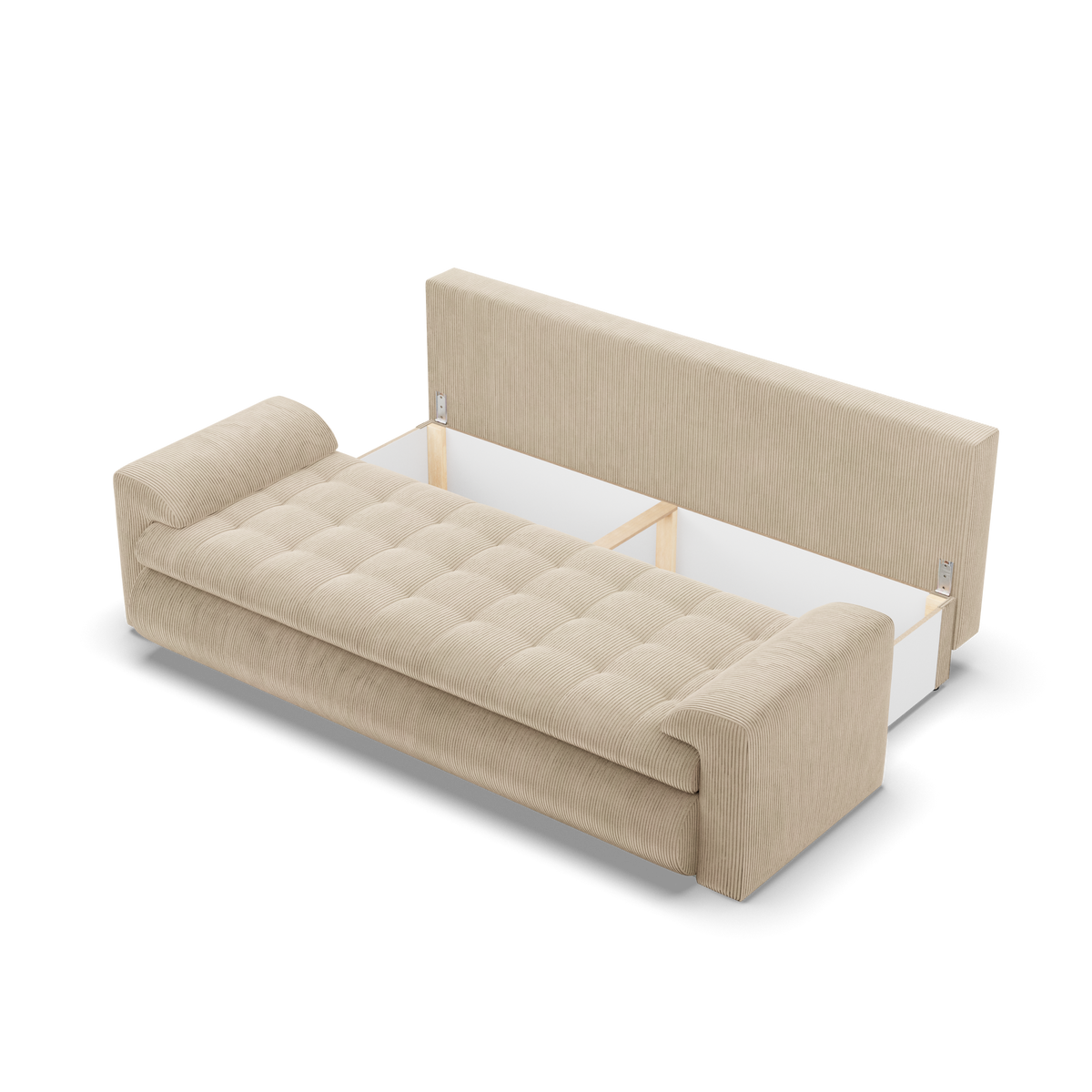 Sofa FORESTA – POSO 100 · Smėlio – atverta patalynės dėžė #spalva_poso 100 · smėlio