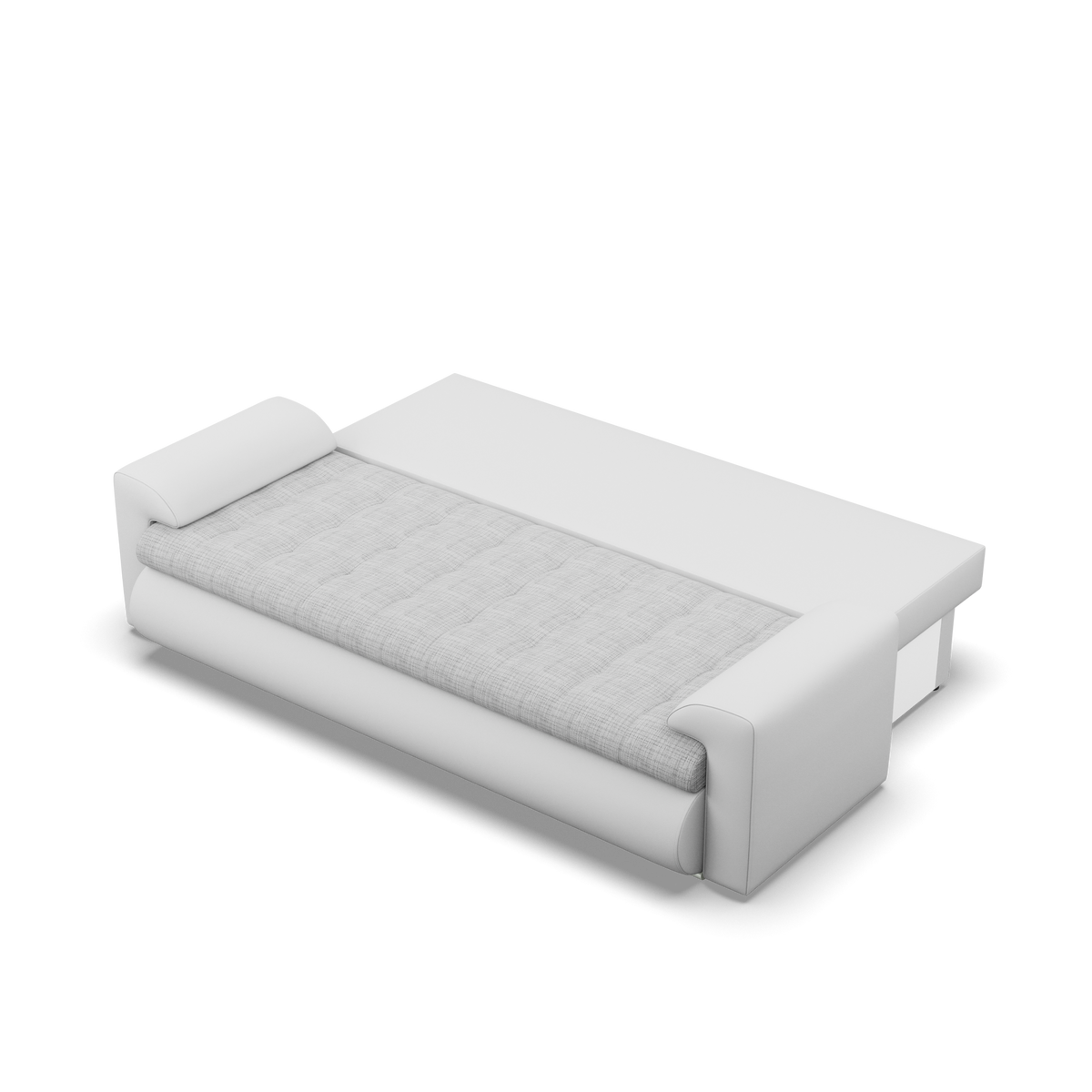 Sofa FORESTA – LAWA 09 + REAL 17 · Pilka + Balta – išskleista miegamoji dalis #spalva_lawa 09 + real 17 · pilka + balta