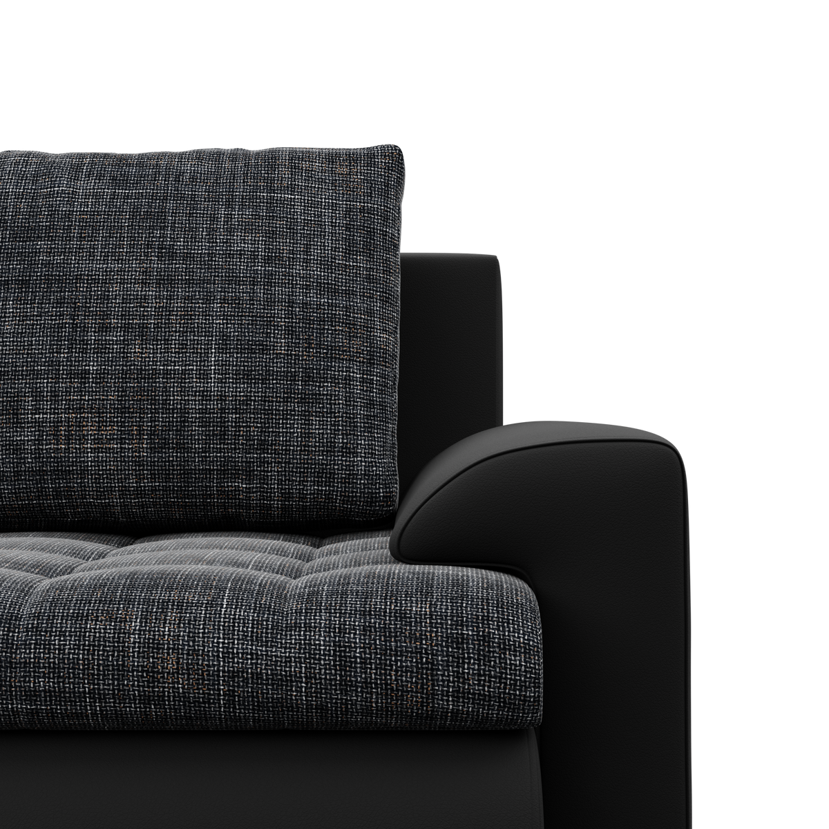 Sofa FORESTA – LAWA 17 + REAL 11 · Pelenų pilka + Juoda – apmušalų ir konstrukcijos detalė #spalva_lawa 17 + real 11 · pelenų pilka + juoda