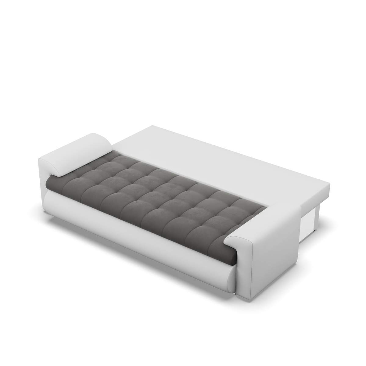 Sofa FORESTA – TRINITY 15 + REAL 17 · Tamsiai pilka + Balta – išskleista miegamoji dalis #spalva_trinity 15 + real 17 · tamsiai pilka + balta