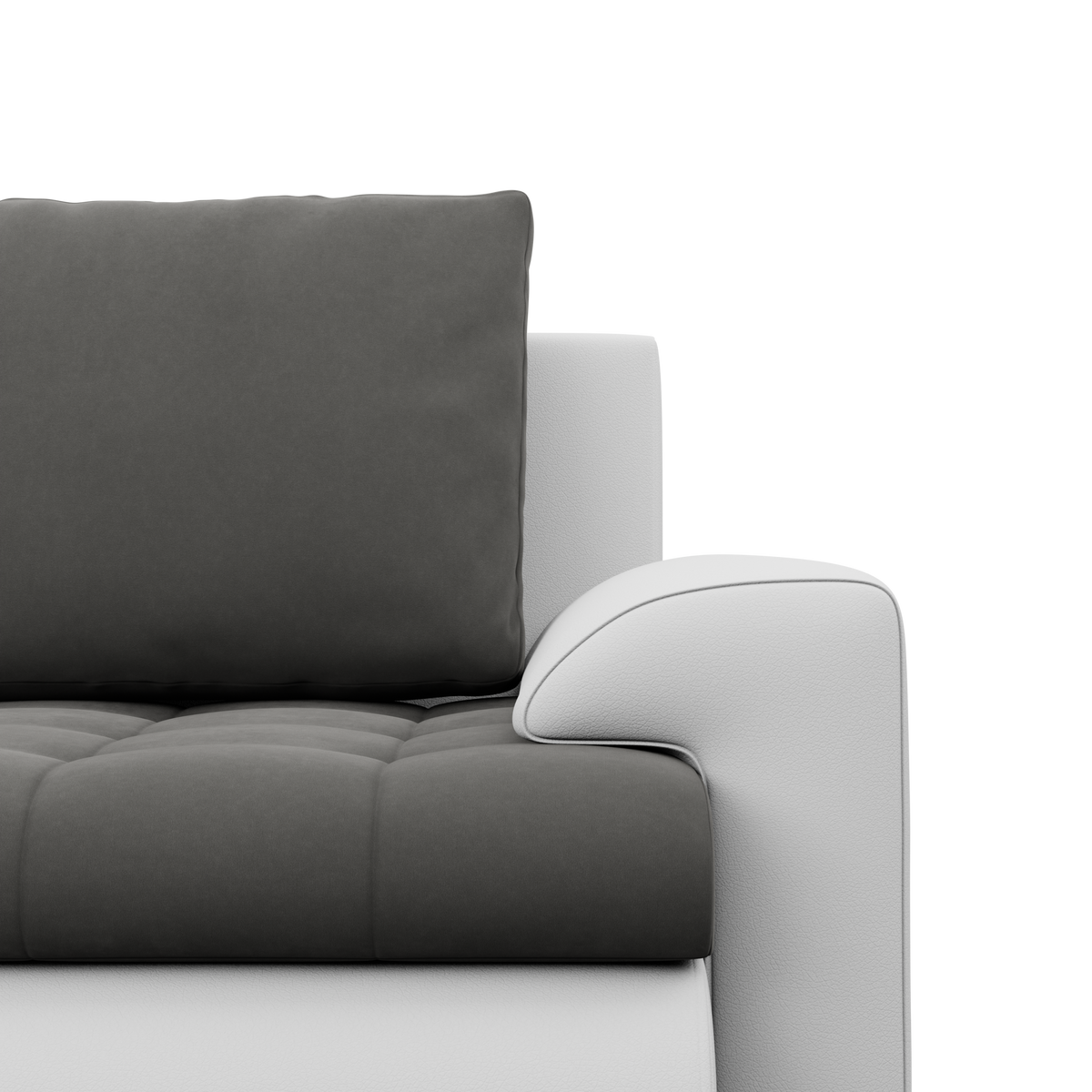Sofa FORESTA – TRINITY 15 + REAL 17 · Tamsiai pilka + Balta – apmušalų ir konstrukcijos detalė #spalva_trinity 15 + real 17 · tamsiai pilka + balta