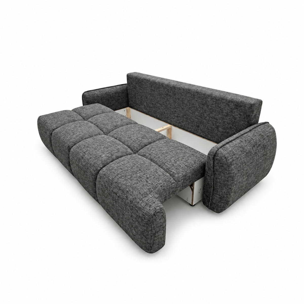 Sofa-lova LOBINO – BELLA 20 · Tamsiai pilka – atverta patalynės dėžė #spalva_bella 20 · tamsiai pilka