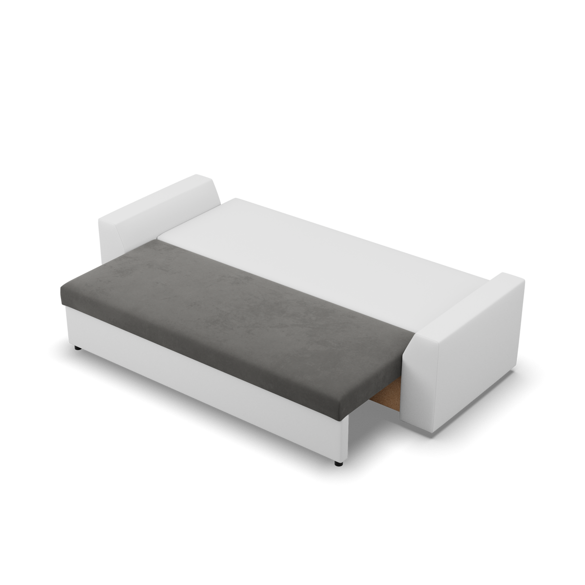 Sofa-lova LUGO – TRINITY 15 + REAL 17 · Tamsiai pilka + Balta – išskleista miegamoji dalis #spalva_trinity 15 + real 17 · tamsiai pilka + balta