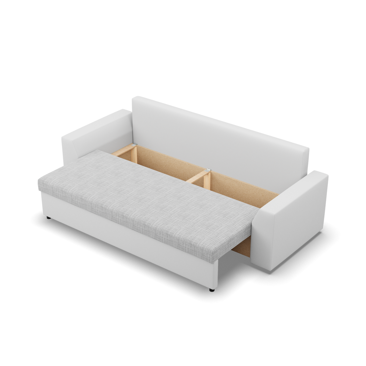 Sofa-lova LUGO – LAWA 09 + REAL 17 · Pilka + Balta – atverta patalynės dėžė #spalva_lawa 09 + real 17 · pilka + balta