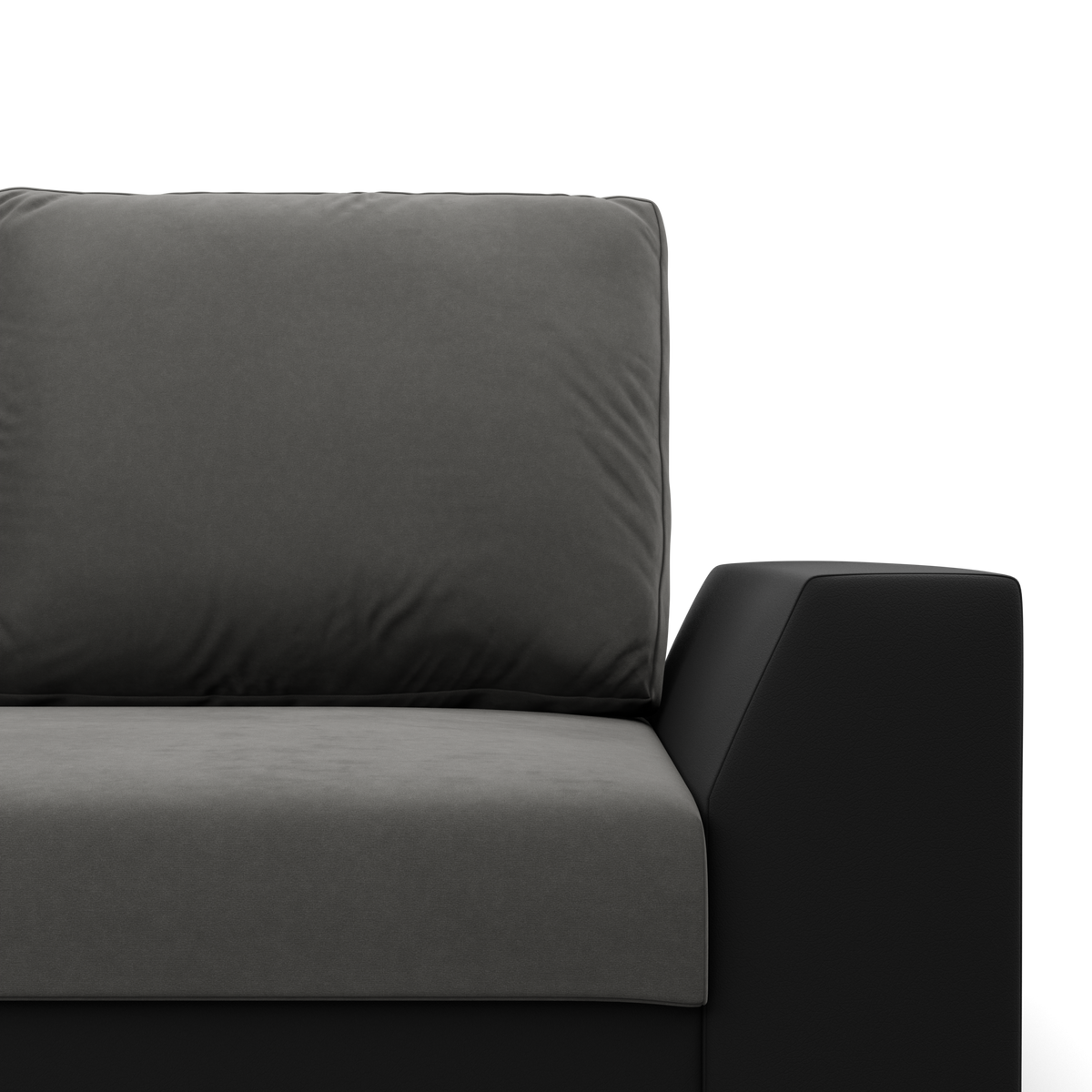 Sofa-lova LUGO – TRINITY 15 + REAL 11 · Tamsiai pilka + Juoda – apmušalų ir konstrukcijos detalė #spalva_trinity 15 + real 11 · tamsiai pilka + juoda