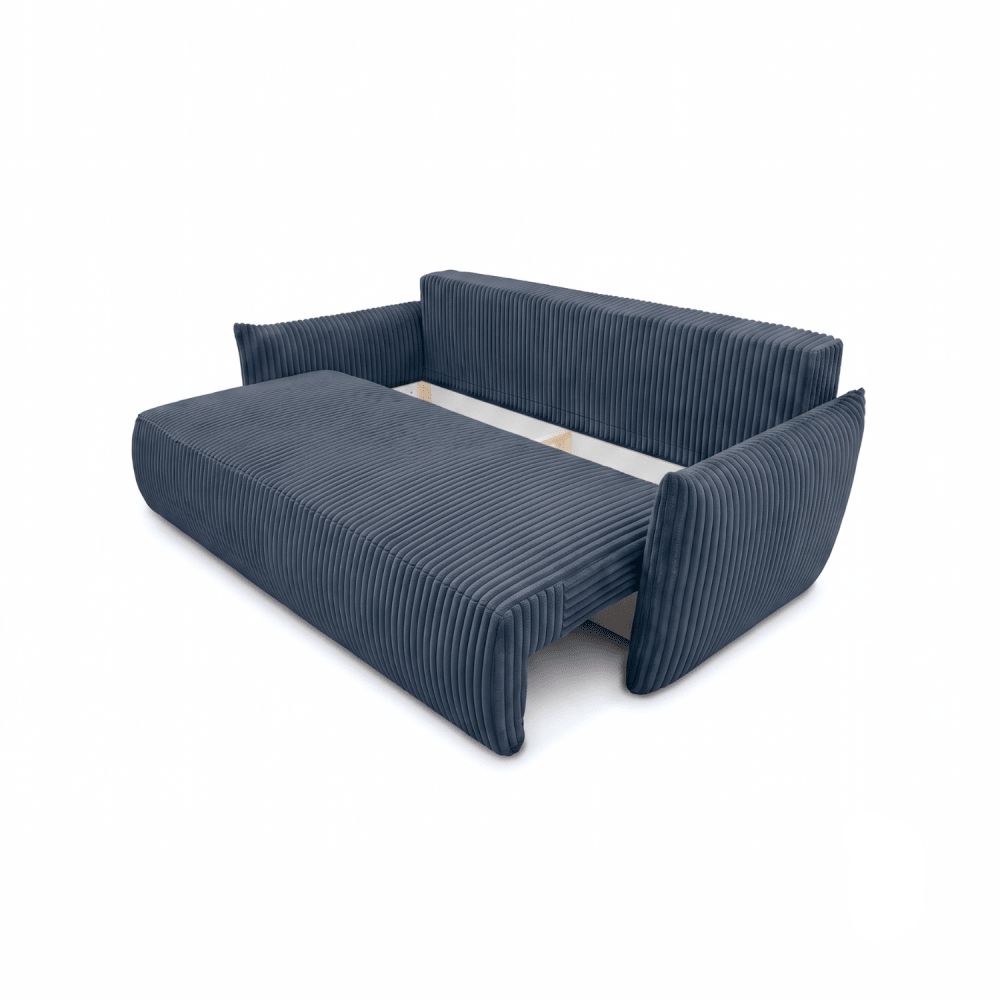 Sofa lova MELO – TILIA 77 · Mėlyna – atverta patalynės dėžė #spalva_tilia 77 · mėlyna