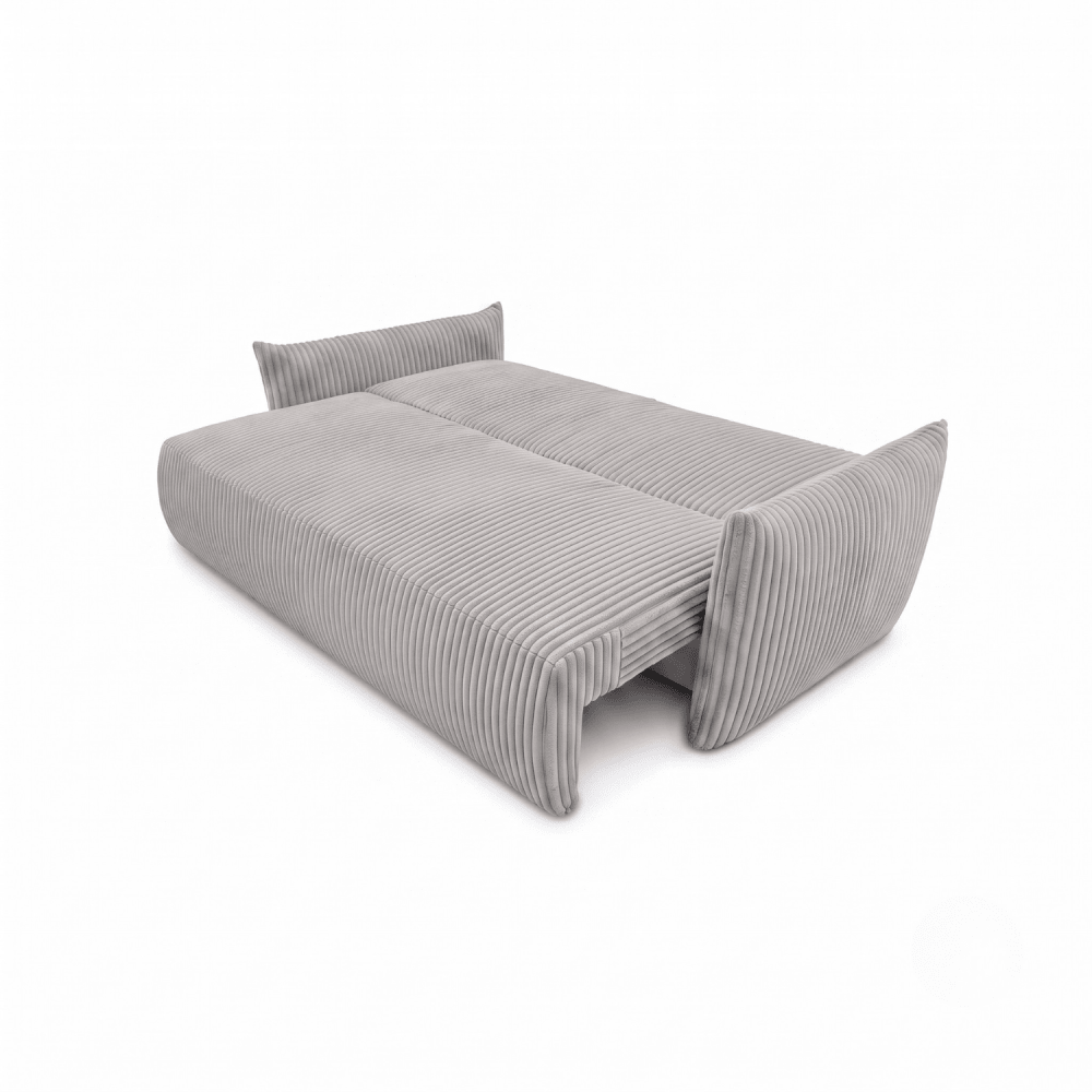 Sofa lova MELO – TILIA 86 · Šviesiai pilka – išskleista miegamoji dalis #spalva_tilia 86 · šviesiai pilka