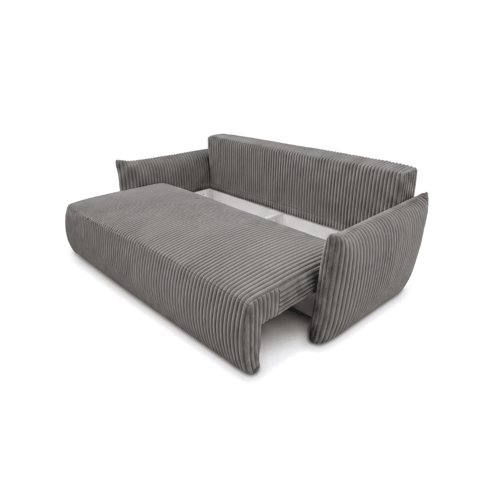 Sofa lova MELO – TILIA 90 · Tamsiai pilka – atverta patalynės dėžė #spalva_tilia 90 · tamsiai pilka