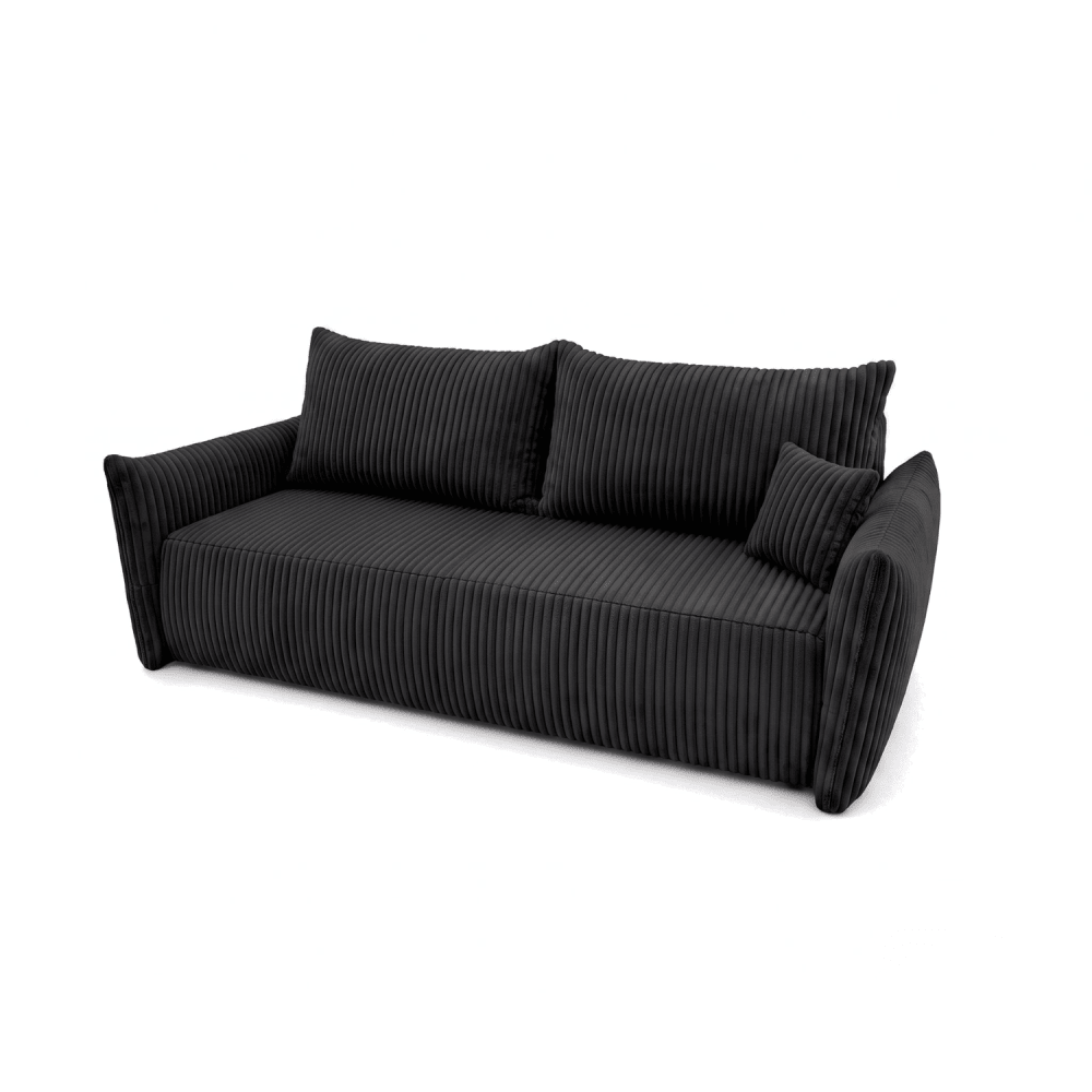 Sofa lova MELO – TILIA 100 · Juoda – bendras vaizdas kitu kampu #spalva_tilia 100 · juoda