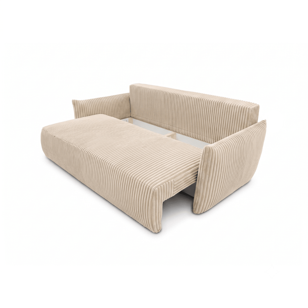 Sofa lova MELO – TILIA 03 · Smėlio – atverta patalynės dėžė #spalva_tilia 03 · smėlio