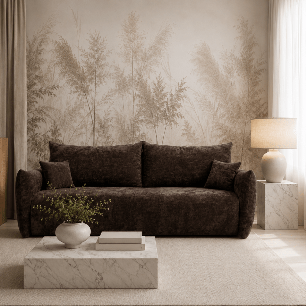 Sofa lova MELO – LUMO 40 · Ruda – sofa interjere #spalva_lumo 40 · ruda