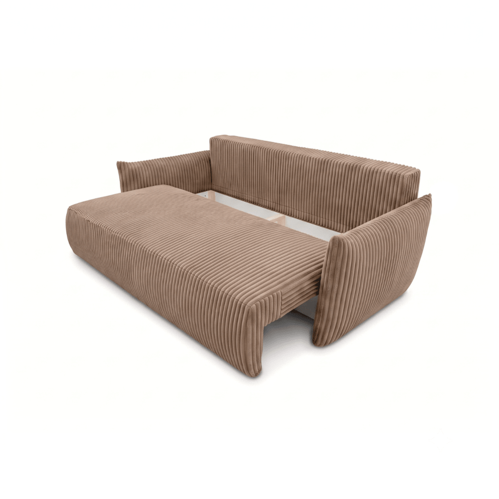 Sofa lova MELO – TILIA 17 · Šviesiai ruda – atverta patalynės dėžė #spalva_tilia 17 · šviesiai ruda