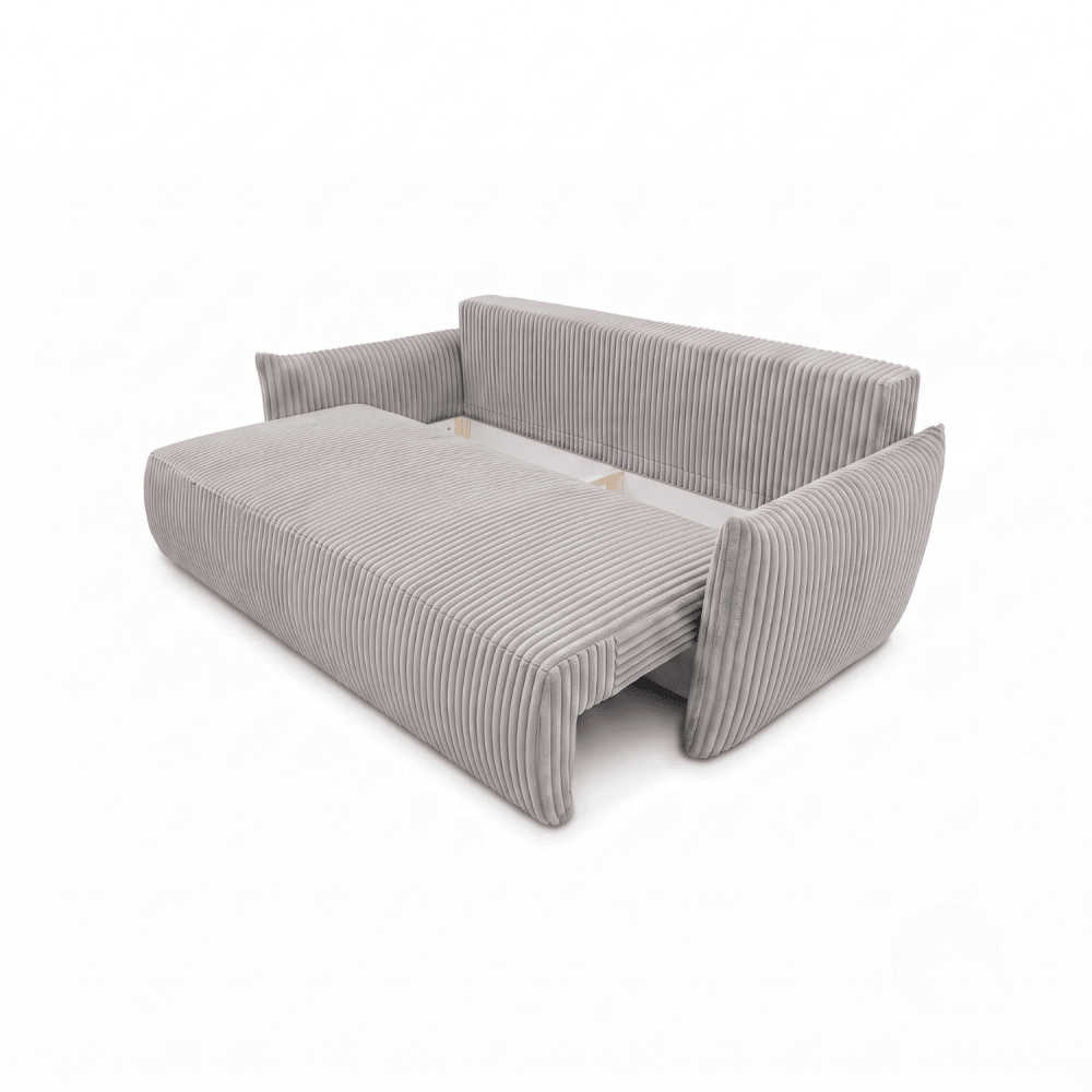 Sofa lova MELO – TILIA 86 · Šviesiai pilka – atverta patalynės dėžė #spalva_tilia 86 · šviesiai pilka