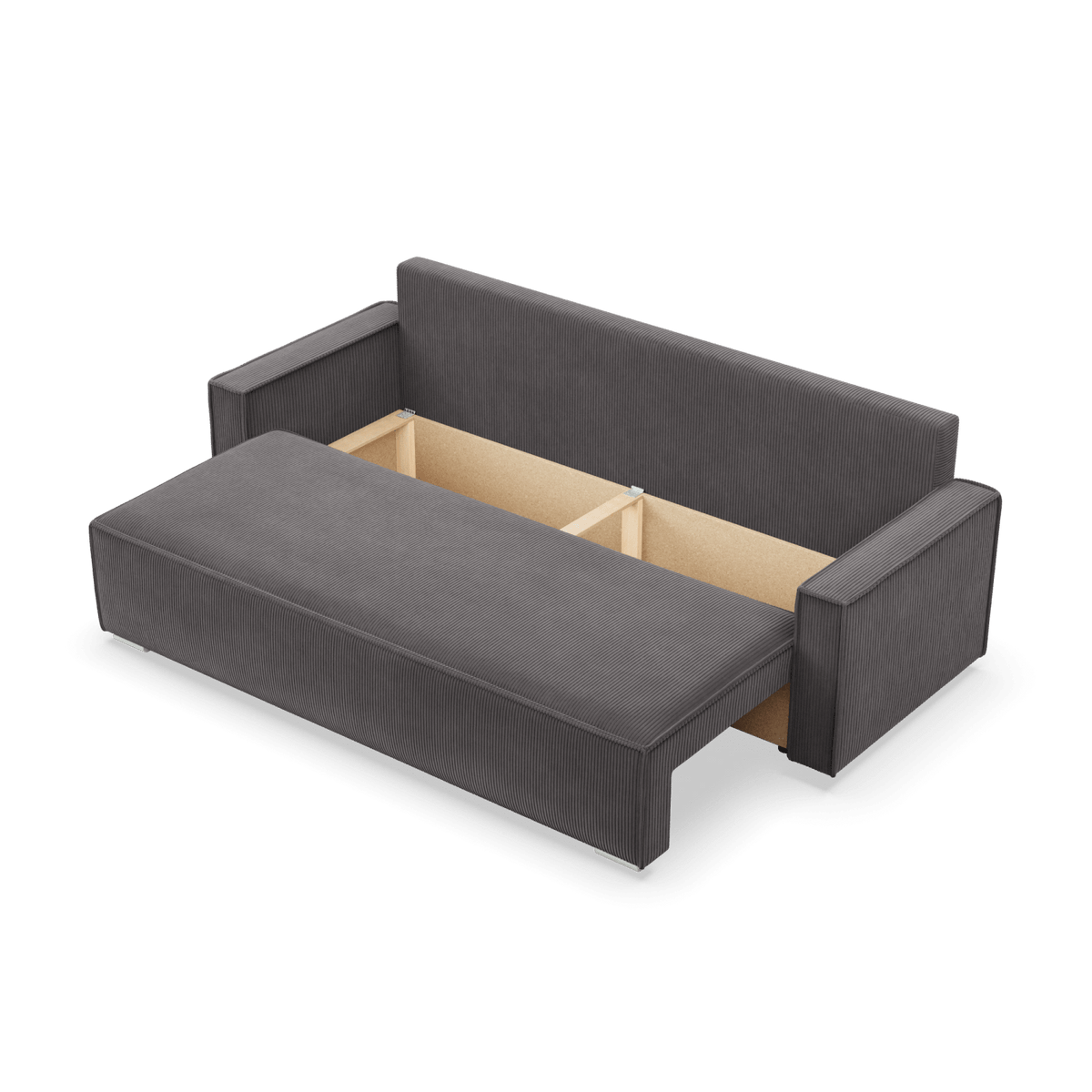 Sofa-lova NOTO – POSO 022 · Tamsiai pilka – atverta patalynės dėžė #spalva_poso 022 · tamsiai pilka
