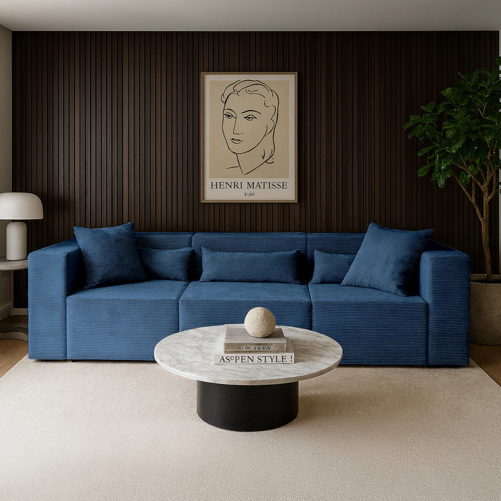 Modulinė sofa NOVA, 284 cm – POSO 005 · Tamsiai mėlyna – sofa interjere #spalva_poso 005 · tamsiai mėlyna