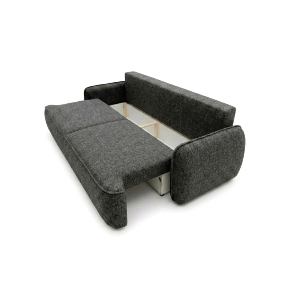 Sofa-lova OVELLA – ROBIN 1 · Tamsiai pilka – atverta patalynės dėžė #spalva_robin 1 · tamsiai pilka