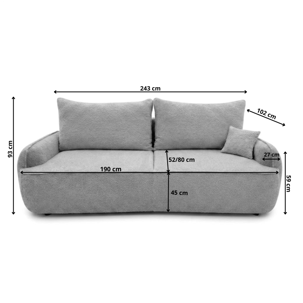Sofa-lova OVELLA – matmenų schema #spalva_coral 60 · juoda