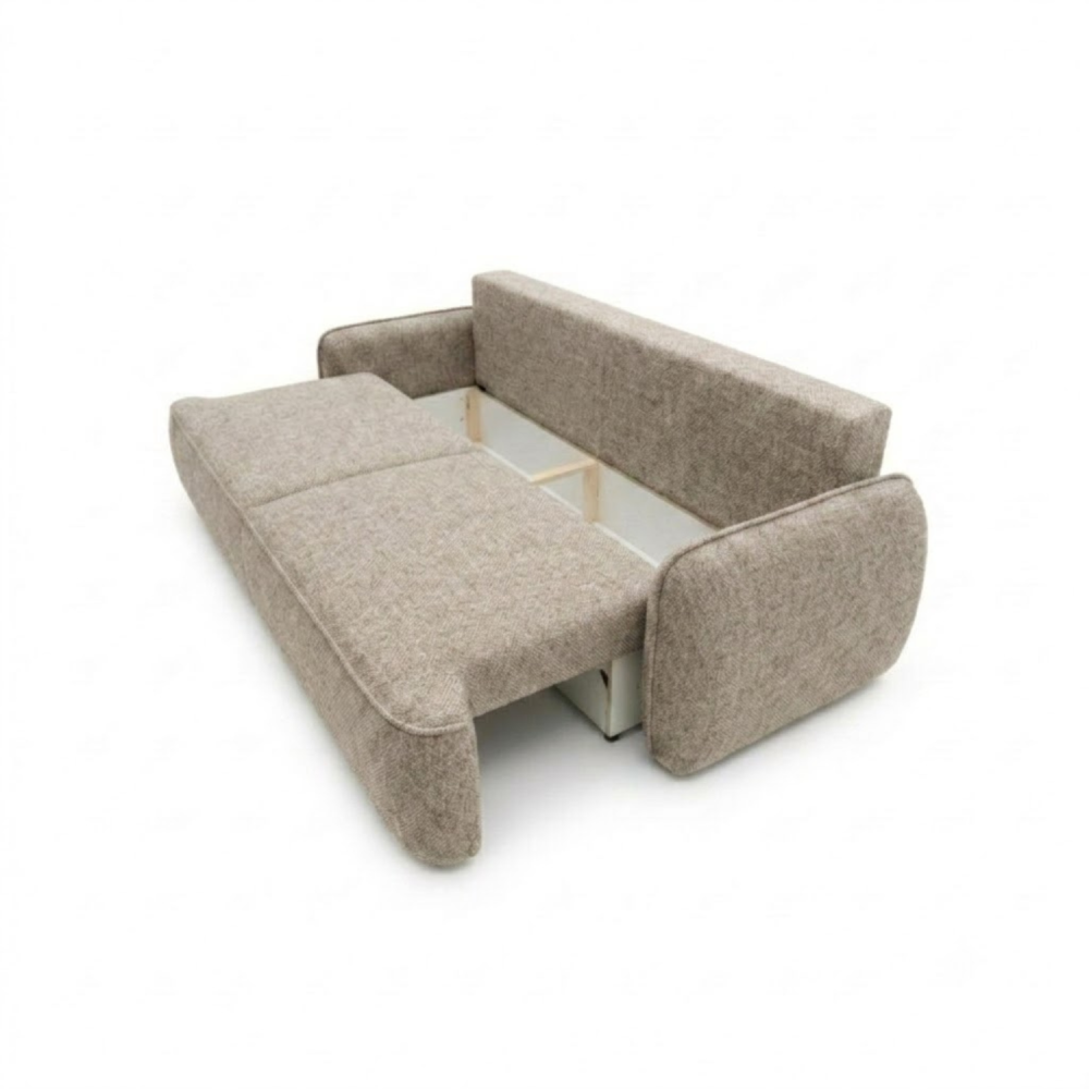 Sofa-lova OVELLA – ROBIN 8 · Tamsiai smėlio – atverta patalynės dėžė #spalva_robin 8 · tamsiai smėlio