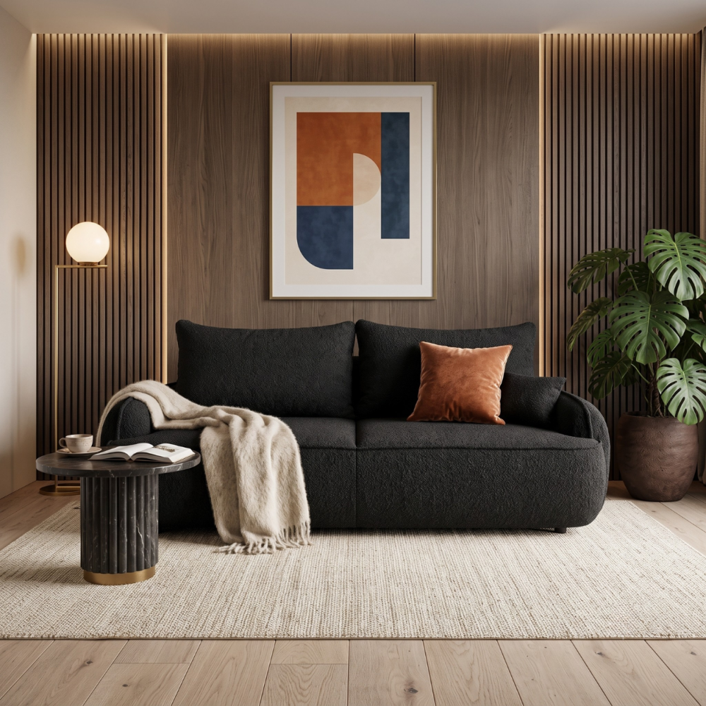 Sofa-lova OVELLA – CORAL 60 · Juoda – sofa interjere #spalva_coral 60 · juoda