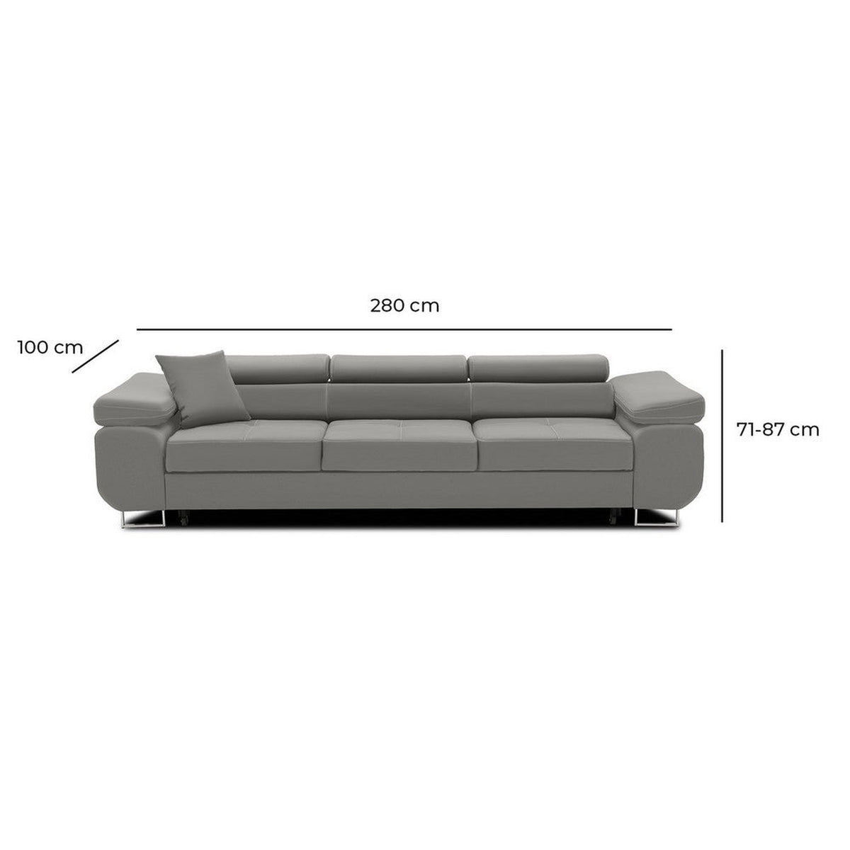 Sofa-lova RIGATTO, 280 cm – matmenų schema #spalva_kronos 19 · butelio žalia