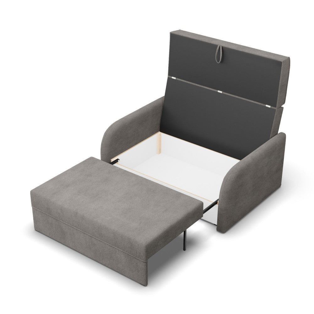 Sofa-lova SOMO – ONEGA 7 · Tamsiai pilka – atverta patalynės dėžė #spalva_onega 7 · tamsiai pilka