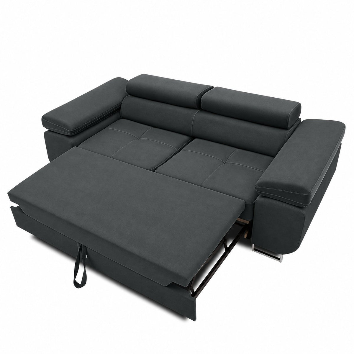 Sofa RIGATTO, 209 cm – KRONOS 34 · Tamsiai pilka – išskleista miegamoji dalis #spalva_kronos 34 · tamsiai pilka