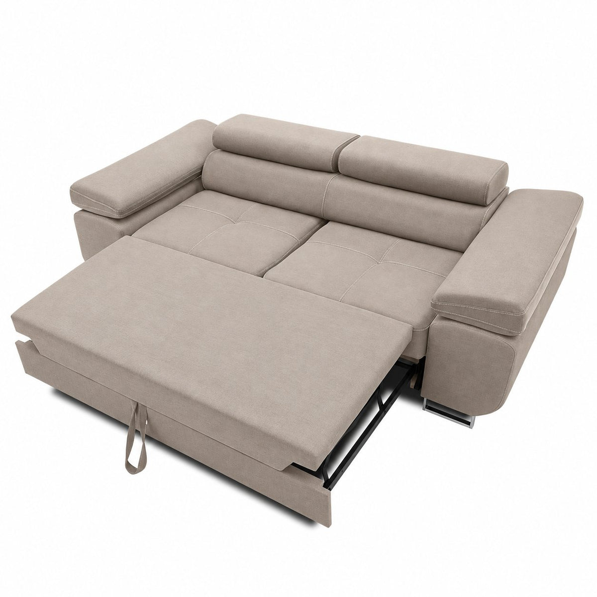 Sofa RIGATTO, 209 cm – PAROS 02 · Smėlio – išskleista miegamoji dalis #spalva_paros 02 · smėlio