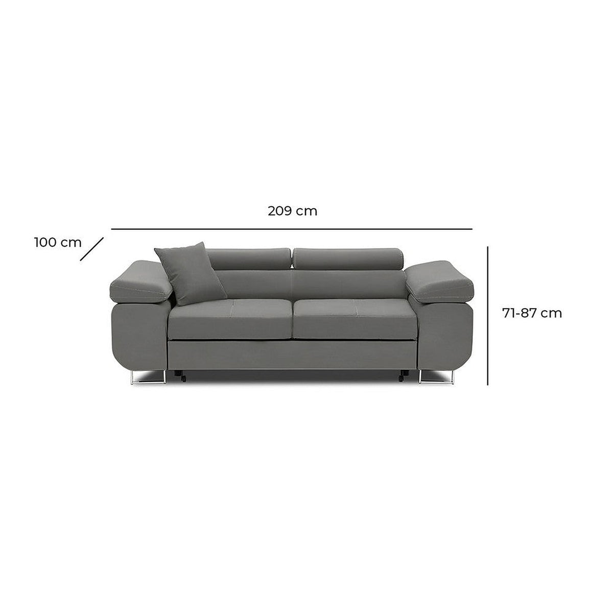 Sofa RIGATTO, 209 cm – matmenų schema