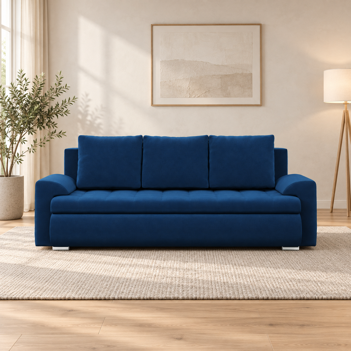Sofa FORESTA – KRONOS 09 · Tamsiai mėlyna – sofa interjere (vizualizacija) #spalva_kronos 09 · tamsiai mėlyna