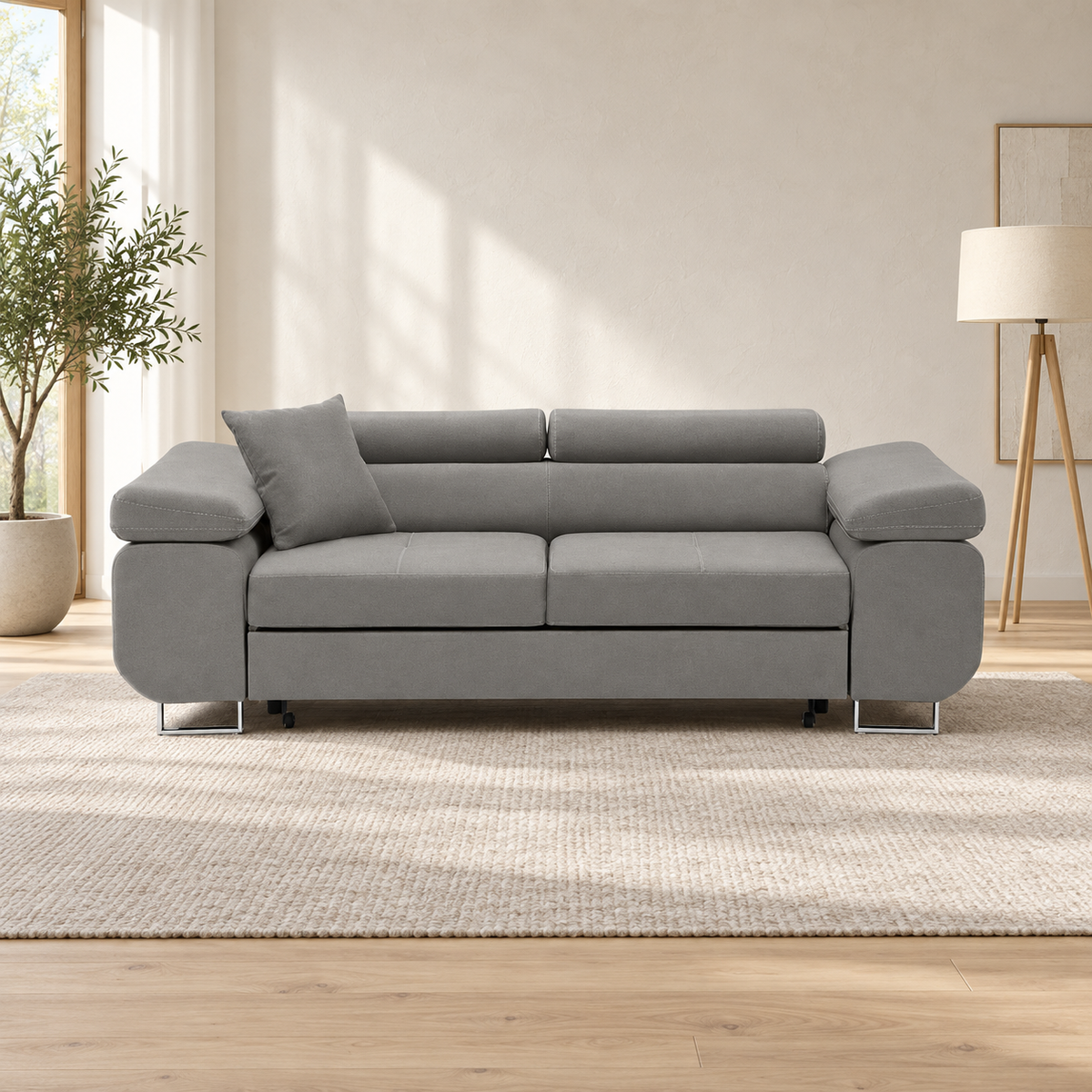 Sofa RIGATTO, 209 cm – KRONOS 15 · Šviesiai pilka – sofa interjere (vizualizacija) #spalva_kronos 15 · šviesiai pilka